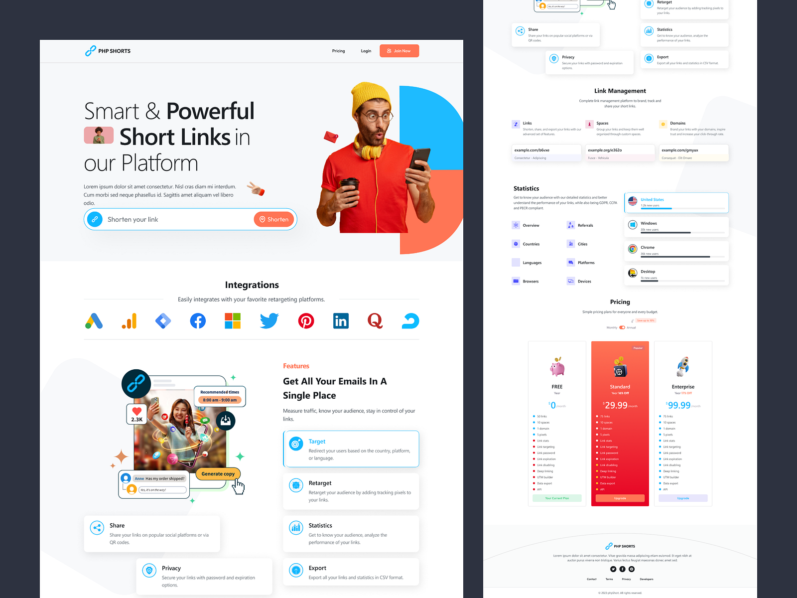 Short Link Website UX/UI Landing Page Design by Sheraz Ahmed on Dribbble