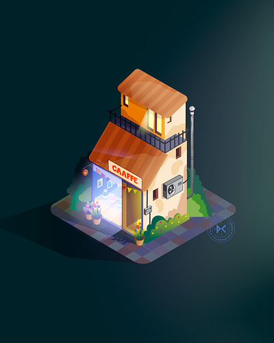 Tiny cafe house concept art game art illustration vector