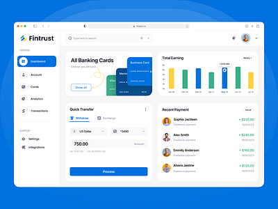 Fintrust - Banking Dashboard bank banking dashboard dashboard dashboard design finance finance dashboard fintech fintech app fintect design onixlab product product design saas saas design saas element saas product saas website wallet wallet app