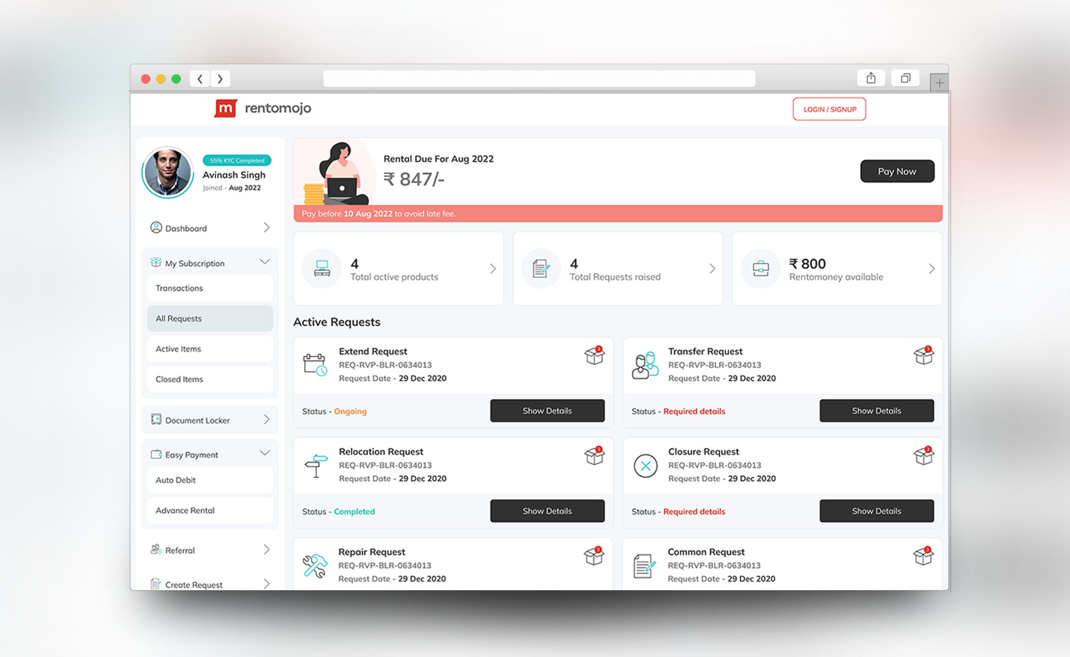 RentoMojo User Dashboard Revamp 2023 branding dashboard design dribbble inspiration rentomojo revamp ui ui design