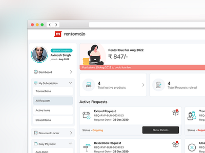 RentoMojo User Dashboard Revamp 2023 branding dashboard design dribbble inspiration rentomojo revamp ui ui design