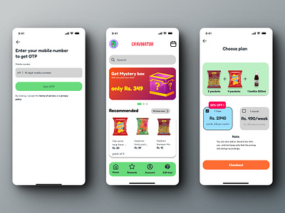 Snack Subscription App ( Cravinator) app asthetic branding design minimal ui