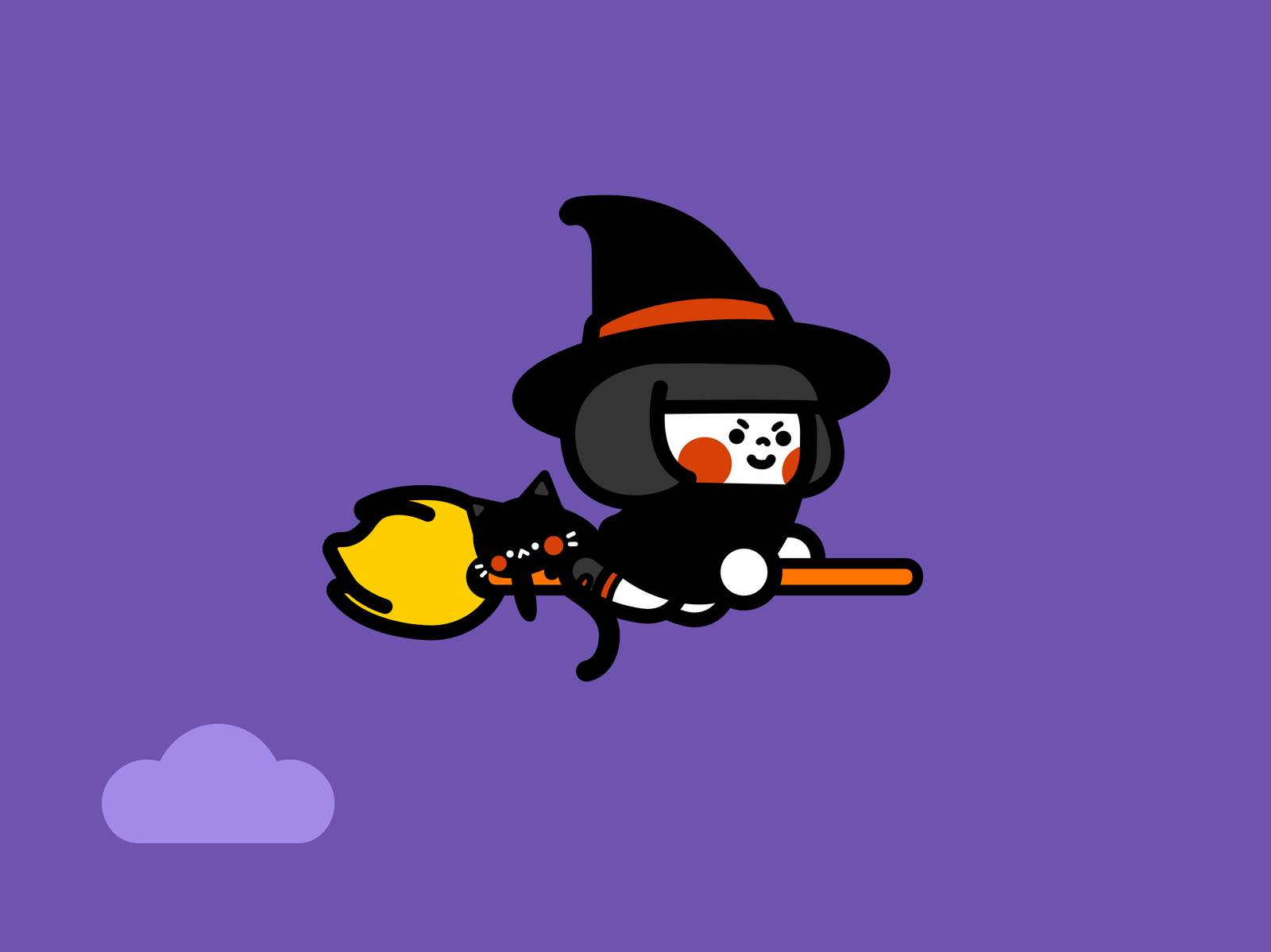 The flight of PIKA & KO-KO | Kawaii Halloween animation cat cute halloween kawaii motion graphics stickers witch