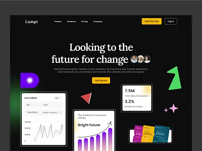 Lumpi finance | Bank website android bank business button cards cta dark mode finance future header ios landingpage section supiyandi ui userinterface ux web webpage website
