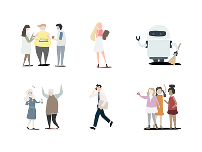 Character life illustrations avatars characters company design diversity free freebie global group humans icons illustration illustrations inclusive meeting office old people robot young