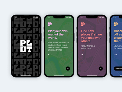 PLOT Introduction branding brutalist colourful flat intro introduction ios logo map minimal mobile app onboarding sign up tailwind user intro