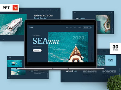 Seaway - Boat Rental Powerpoint Templates blue fisherman portfolio powerpoint presentation template