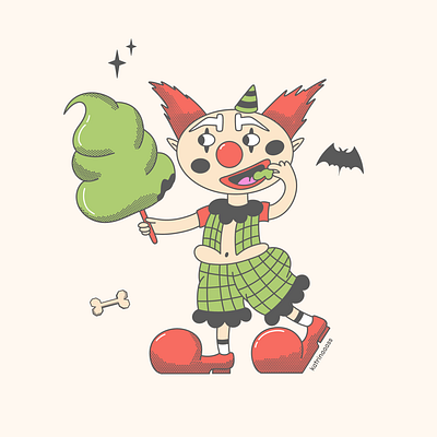 Clown halloween bat character clown comix art cute design flat graphic design halloween holiday horror illustration monster scary vector