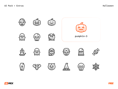 [FREE] UI Pack - Halloween Icon Set download figma free ghost graphic design grave halloween icons monster net pumpkin skull spider svg vector