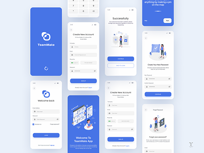 Sign in-Sign up screens app design blue chnage password clean create account forgot password illustration login login and sign up mobile app design modern design onboarding onboarding screens sign in account signup screen ui ui design uiux ux design visual design