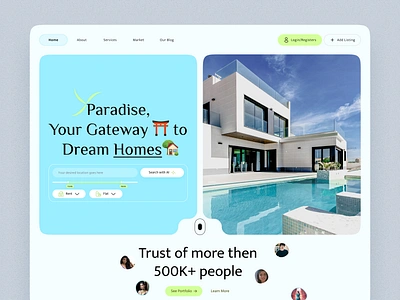 Paradise, Real Estate Web app beautifull design flat home homepage house illustration logo mobile ui new real estate rent simple trending ui ui ux ui design ui web design