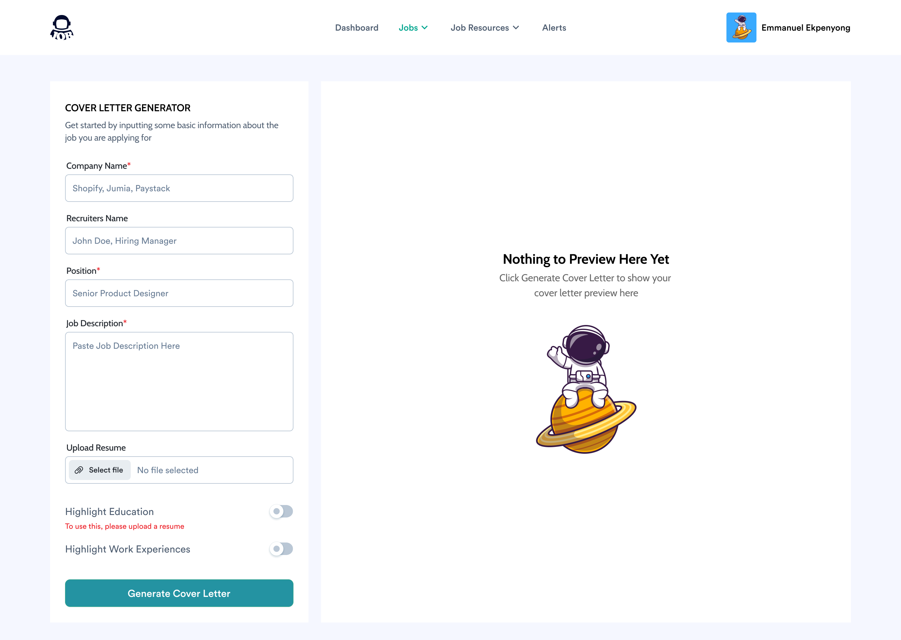 Cover Letter AI Generator design product design ui