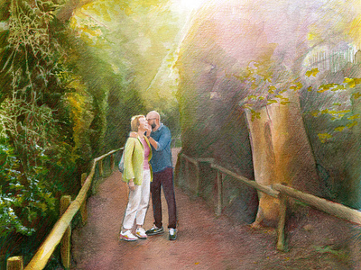 Couple and forest realistic watercolor portrait coloredpencilportrait coupleportrait forest pencil portrait sun sunlight watercolor watercolorportrait watercolour