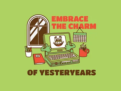 Green Laptop 60s 70s brand brand identity branding character classic design desk graphic design green illustration laptop logo mascot nostalgic old style retro vintage