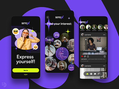 Design for mobile social app card dark inspiration mobile onboarding smartphone social ui uiux ux