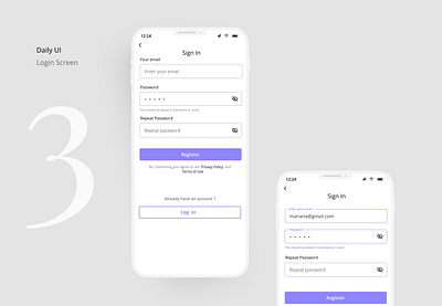 Login screen mobile design sign in sign up textfields ui ux web design