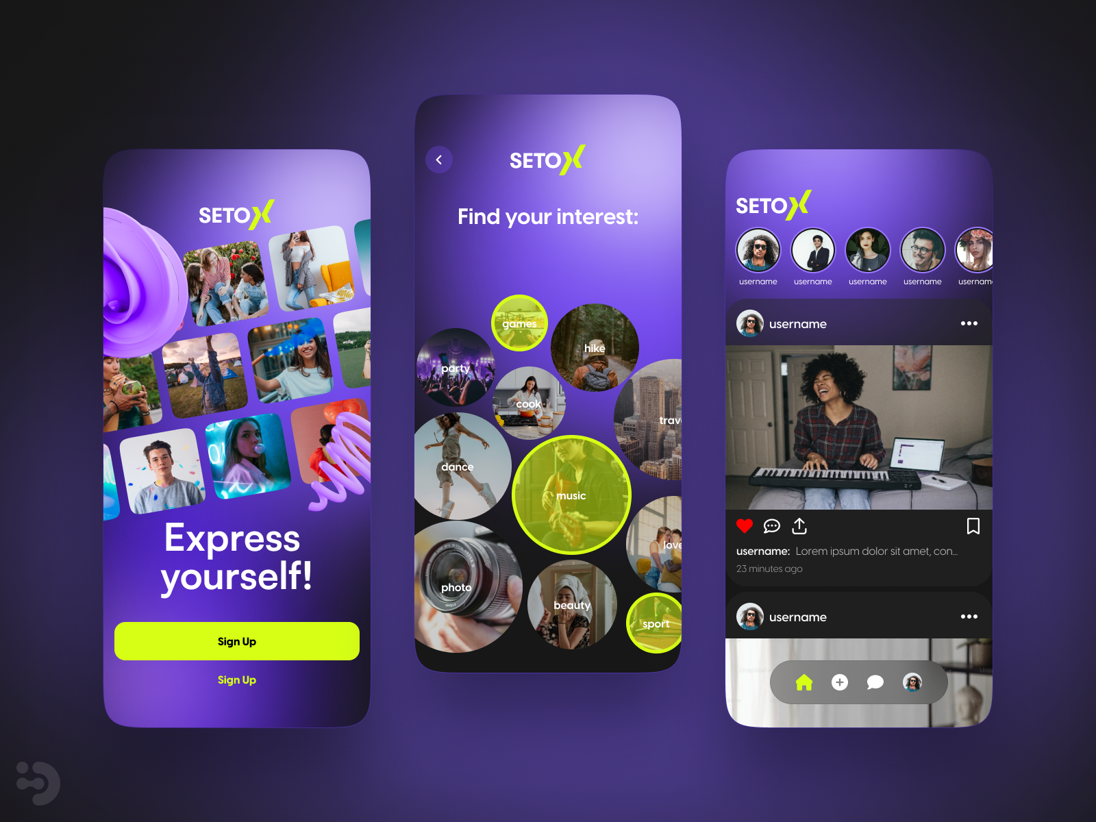 Design for mobile social app dark homepage inspiration mobile smartphone social ui uiux ux