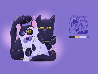 BW brothers animals cats charachter cute draw illustration illustrator procreate