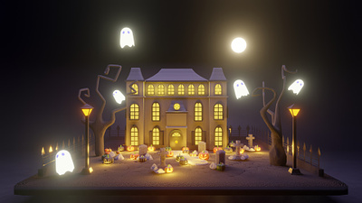 Halloween Haunted Mansion • Low Poly 3D Blender 3d 3d modeling blender clay render graphic design halloween low poly low poly 3d render