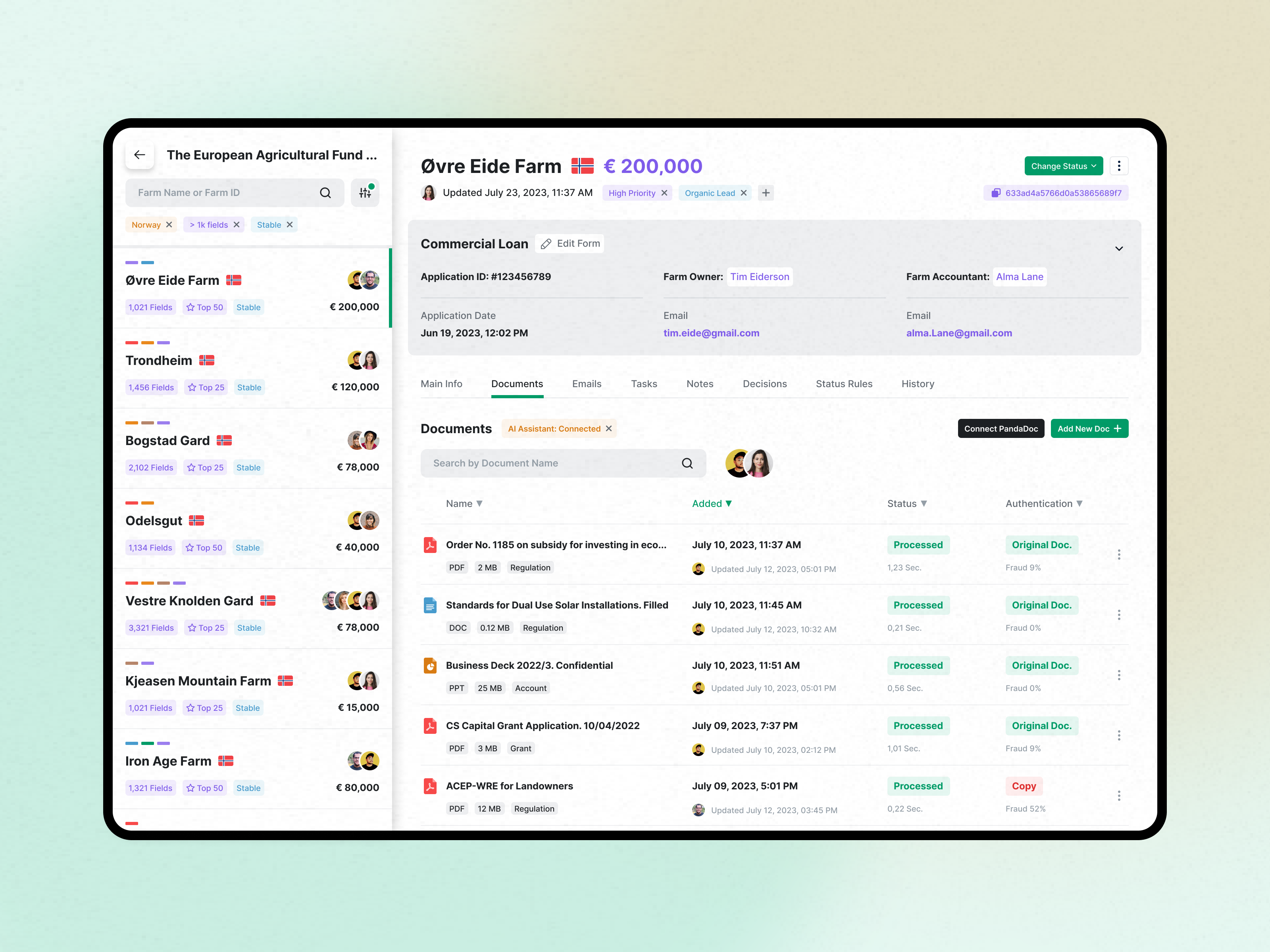 Consideration of Farm Profile for Subsidies agriculture borrower business deck document authentication documents european union farm farm management farm owner farm profile grants interfaces lending lending platform loan origination system subsidies subsidy system