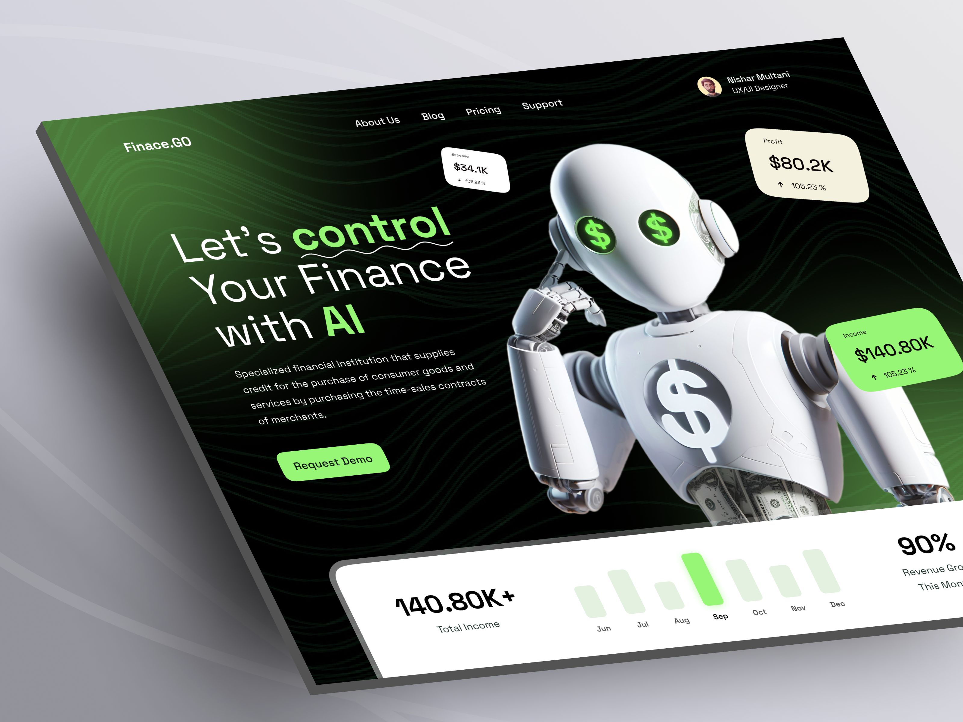 AI Fintech Website 3d ai ai figma ai landing page ai saas ai ui kit ai website case study clean finance fintech ai landing page minimal modern ui ui design ux ux design web design web3