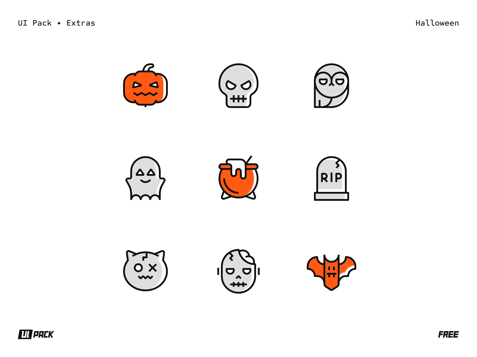 [FREE] UI Pack - Halloween Icon Set bat cat free ghost grave halloween icon set monster owl pumpkin skull spooky