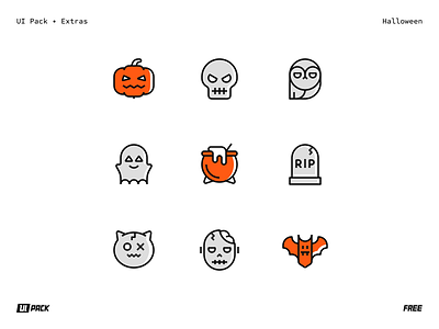 [FREE] UI Pack - Halloween Icon Set bat cat free ghost grave halloween icon set monster owl pumpkin skull spooky