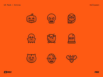 [FREE] UI Pack - Halloween Icon Set candle candy dracula free grave halloween hat icon set net pumpkin skull spider svg