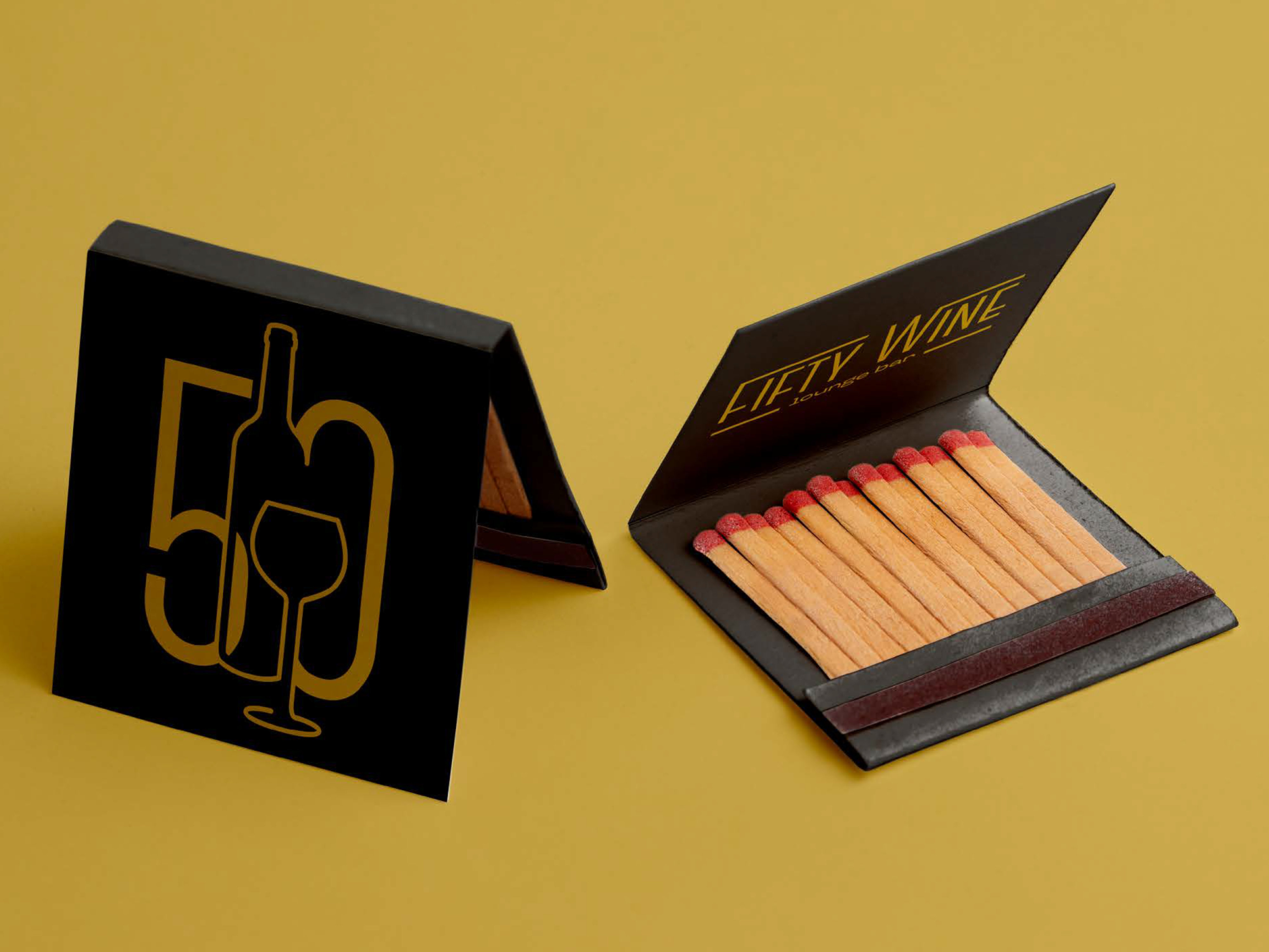 Fifty Wine 50 bar branding fifty graphic design graphics italy logo logo design logotype lounge lounge bar matchbook mock up pavia wine wine bar