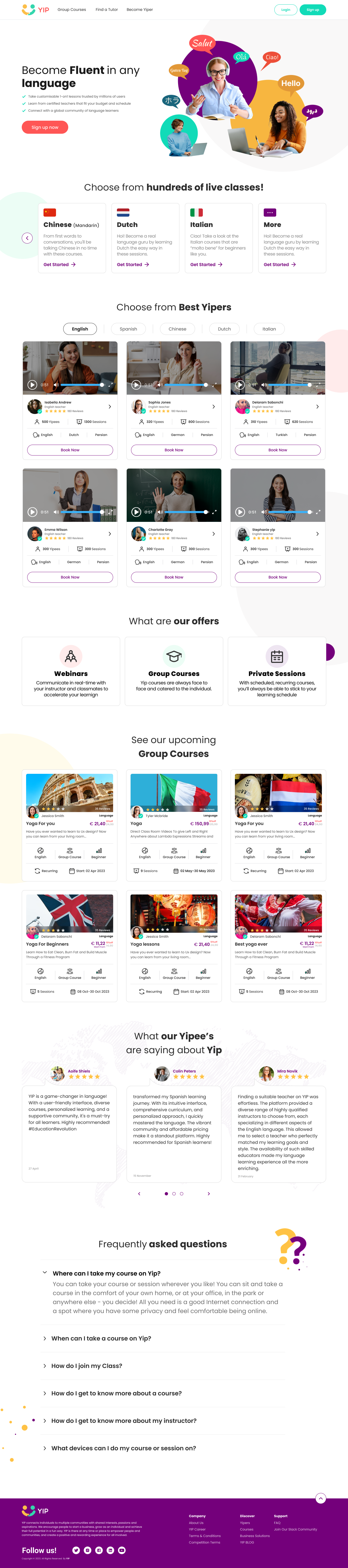 Learn a new language with Yip.com design english landing page language learn learning pltarfom leran online ui ux