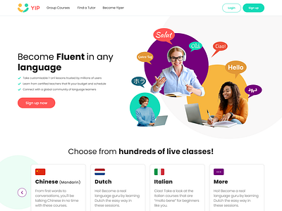 Learn a new language with Yip.com design english landing page language learn learning pltarfom leran online ui ux