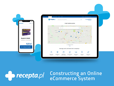 Recepta.pl - eCommerce System app backend coding design e commerce graphic design intersynergy laptop mockup pharmacy platform smartphone software house tablet ui ux website