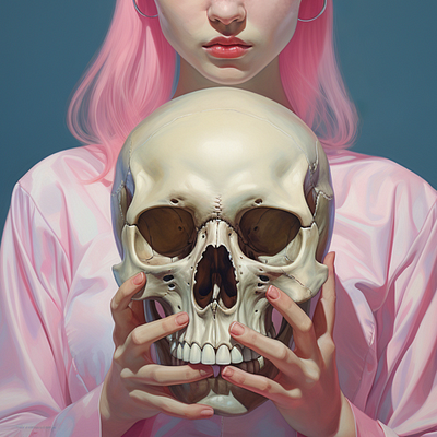 pink girl with a skull graphic design illustration