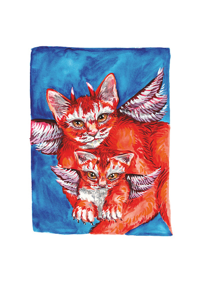 Halloween Devil Cats animal art artwork blue cat character colourful demon emilieharmony gouache halloween horns illustration kitten painting portrait red spooky traditional art wings