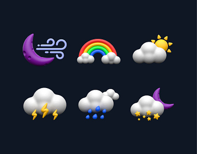 Weather 3D icon Set ✨ rain rainbow snow weather wind