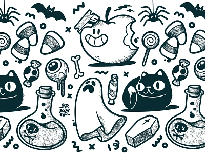 Halloween Tattoo Flash X Pattern bat blake stevenson candy cartoon cat character design coffin cute design eyeball ghost illustration jetpacks and rollerskates logo poison retro skull spider ui