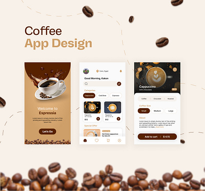 Coffee mobile app UI design coffee coffee app graphics ui ui ux user experience user interface ux web design web develop