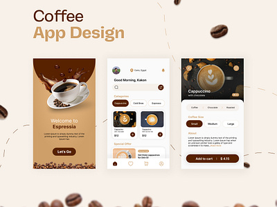 Coffee mobile app UI design coffee coffee app graphics ui ui ux user experience user interface ux web design web develop