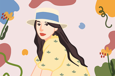 Pretty Girl With Floral Background Vol. 1 design girl illustration girl vector graphic design illustration illustration vector vector