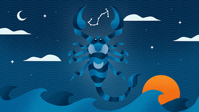 Scorpio astrology constellation design drawing environment illustration landscape ocean procreate scorpio scorpion series sign star stars texture water waves