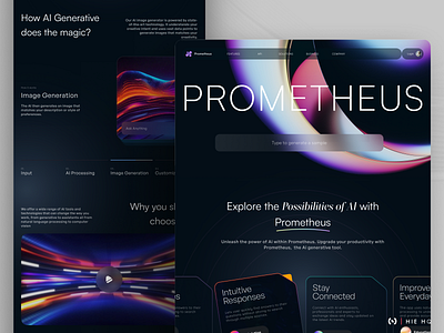 Prometheus - AI Service Landing Page Website ai ai landing page artificial intelligence dark theme design generative ai gradient image generation landing page ui ux