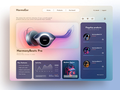HarmoEar - A Web app for operating wireless headphone 3d app branding graphic design ui uxui web
