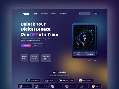Mango - A NFT Trading Website Design ai app branding inlustration nft tech ui uiux web design
