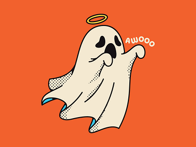 Ghoooost cute drawing ghost halloween illustration retro spooky sticker texture vector