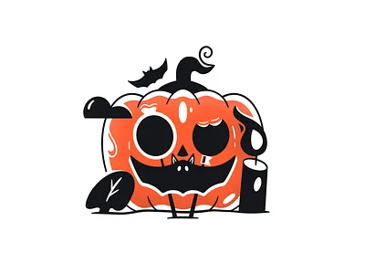 Halloween bat candle candy cloud design drawing flat gektor9 halloween illustration minimal orange outlines procreate pumpkin spooky tree