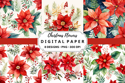 Christmas Flowers Watercolor Background tumbler wrap