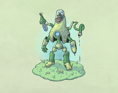 CROPBOT 3.0 - Robot Gardener Character Design Challenge cartoon cartoon illustration cartooning character design concept art design droid farm farmer garden gardener illustration mech procreate robot robot gardener vis dev visual development