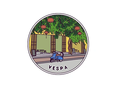 Vespa adventure apparel badge brand brand design brand identity branding design graphic design illustration label landscape line line art logo logo design logos monoline sticker vector