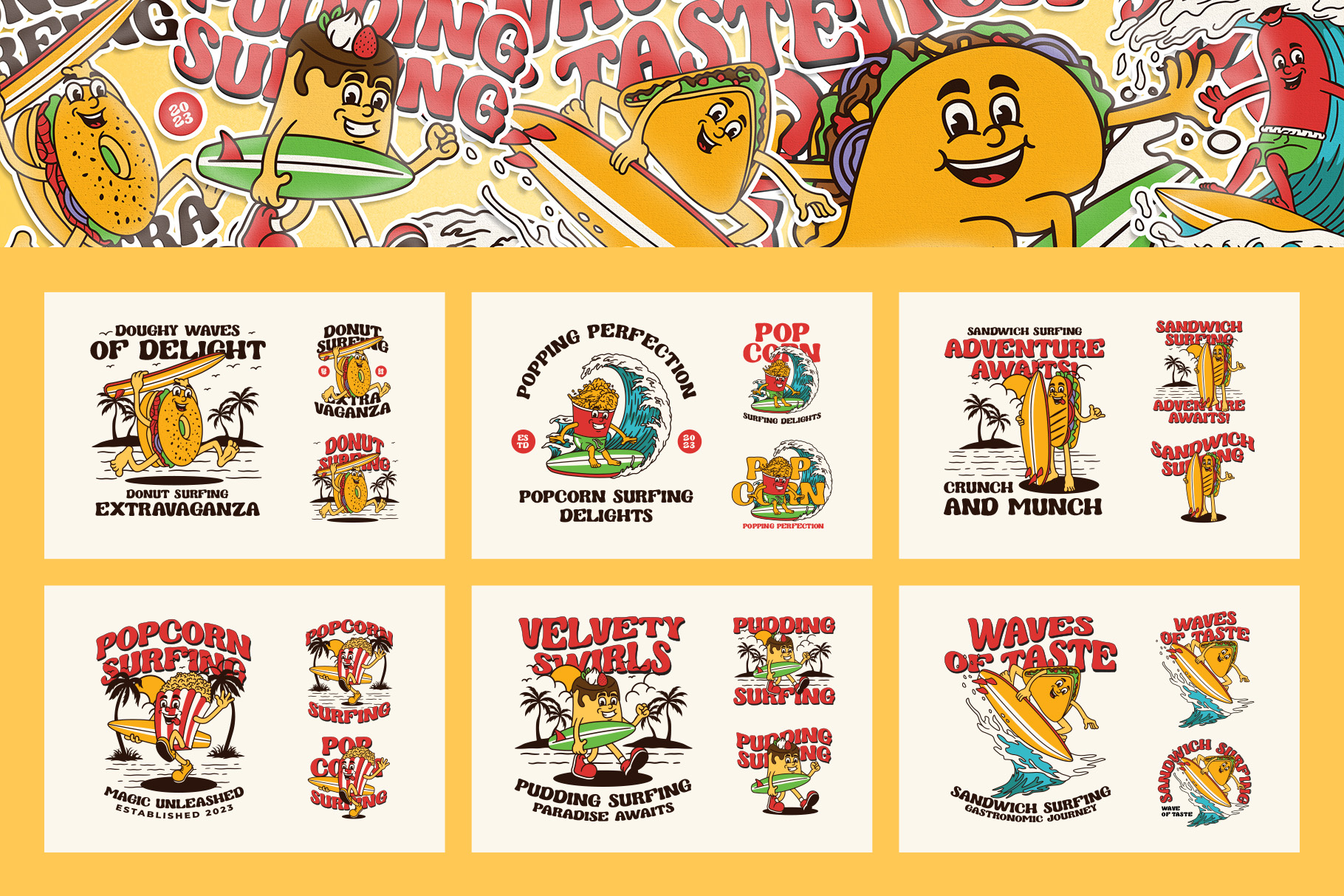 Example of 10 Retro Cartoon Illustrations Bundling