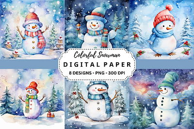 Colorful Snowman Watercolor Background tumbler wrap